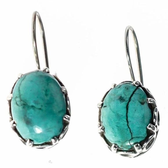 Scrollwork & Turquoise Gemstone Earrings - Picture 1 of 1